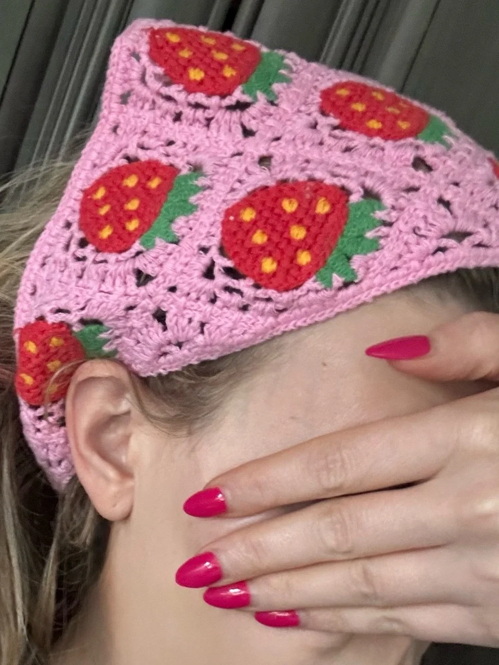 Pink Strawberry Crochet Bandana
